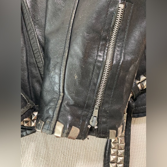 Black Leather Motorcycle Jacket Studded Vintage Brushfire Brand - Picture 7 of 15